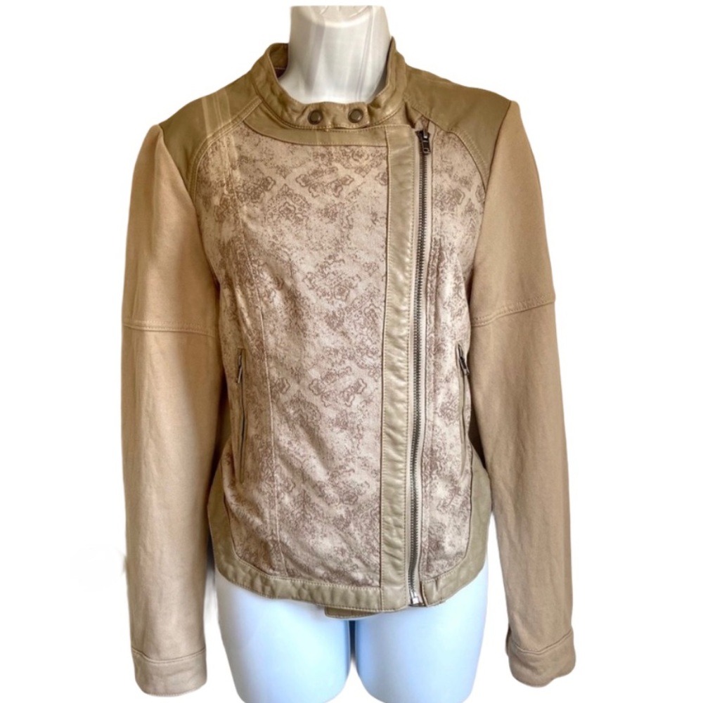 Free People Khaki Jacquared Vegan Moto Jacket - Picture 2 of 7